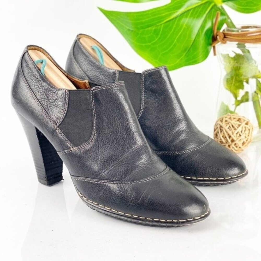 Sofft Womens Boots Size 9 Black Leather Chelsea Booties Block Heel Pull On